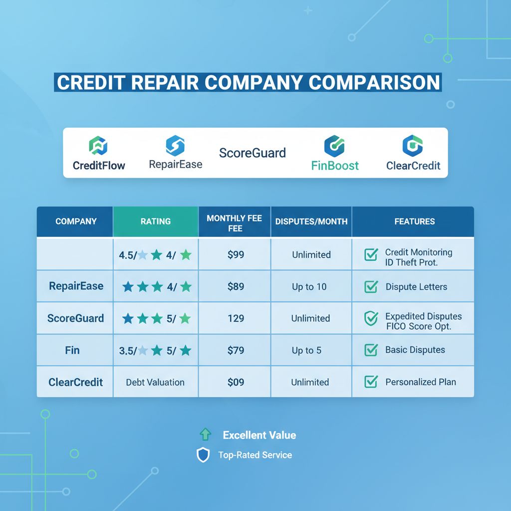 Credit repair companies comparison chart showing top services and pricing