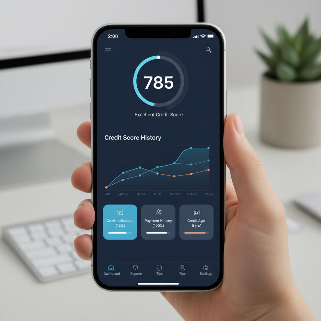 Credit score tracking mobile app showing real-time credit monitoring